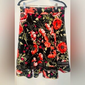 Floral Black and Red Women's A-line skirt